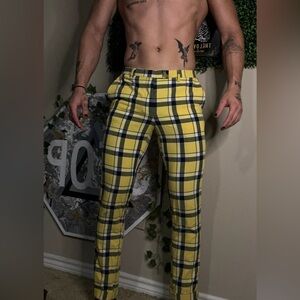 BoohooMAN yellow stripped skinny “Clueless” pants